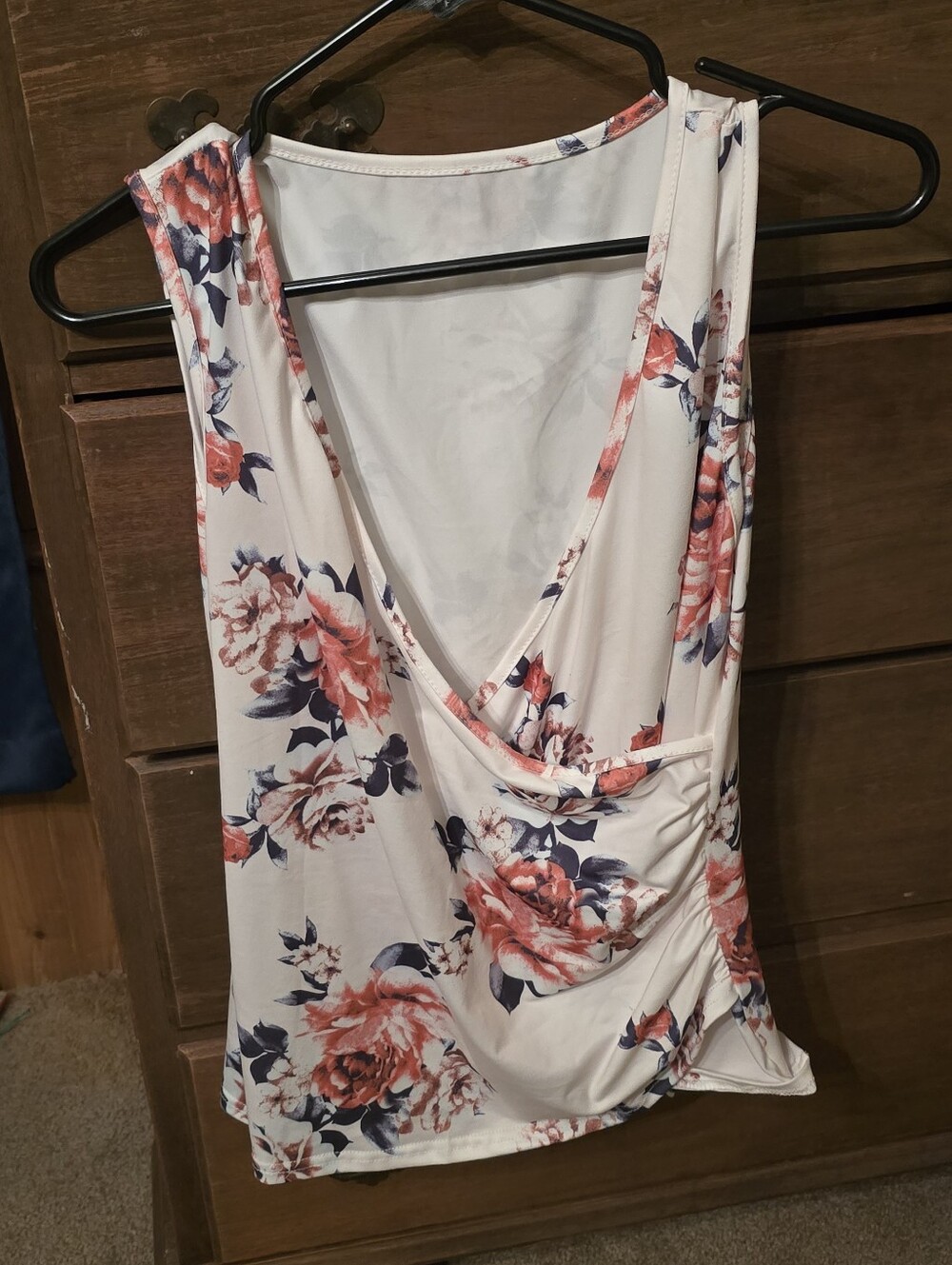 white floral V neck shirt